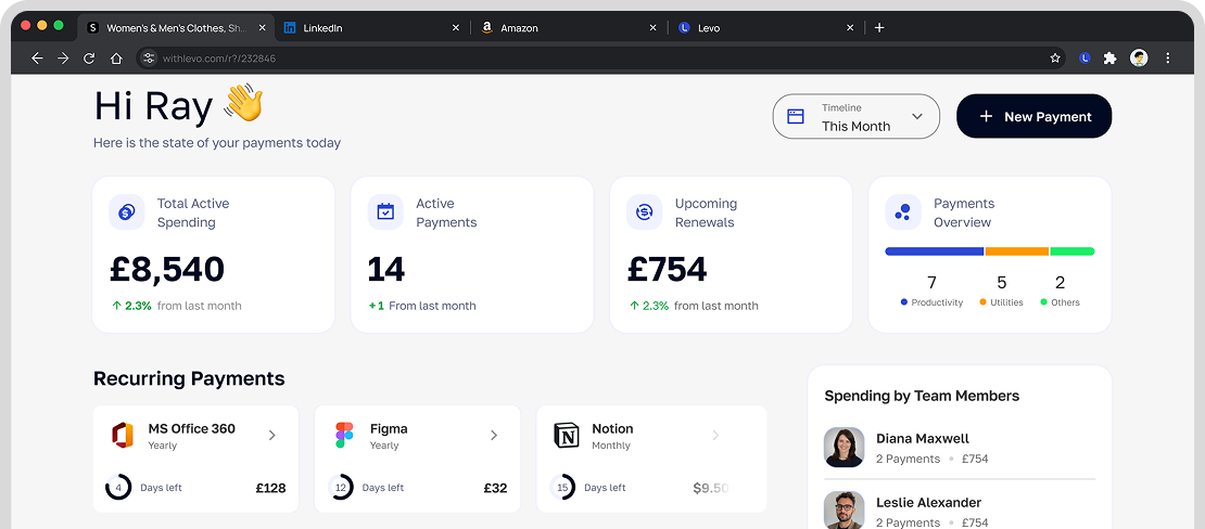 Levo business dashboard